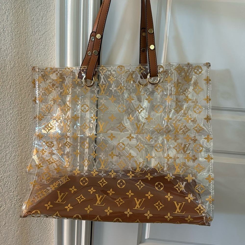 Louis Vuitton Clear PVC Tote with Gold Monogram and Tan Trim